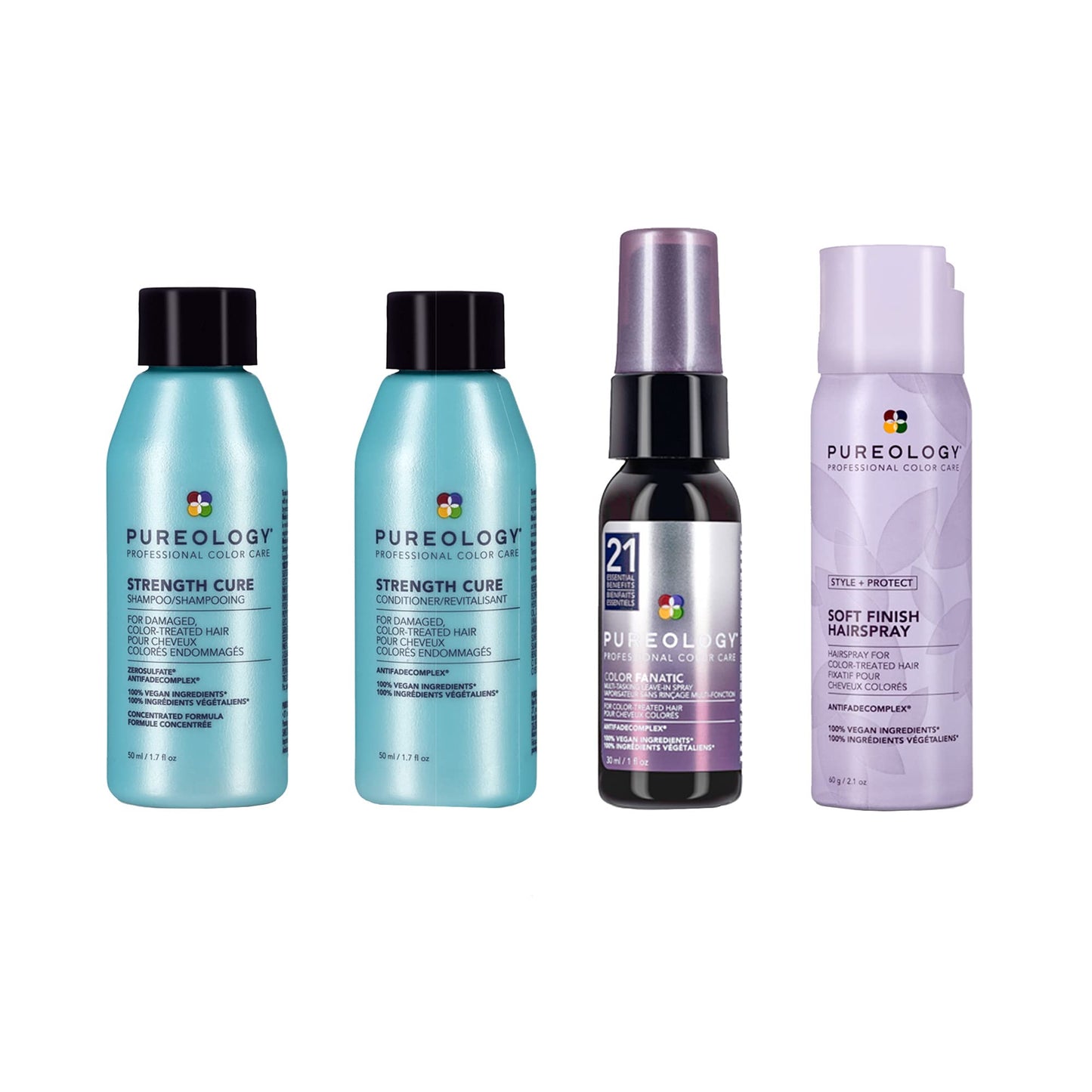 Pureology Strength Cure Travel Size Bundle For Damaged, Color Treated Hair - Strengthens and Protects Hair from Damage, Sulfate-Free & Vegan