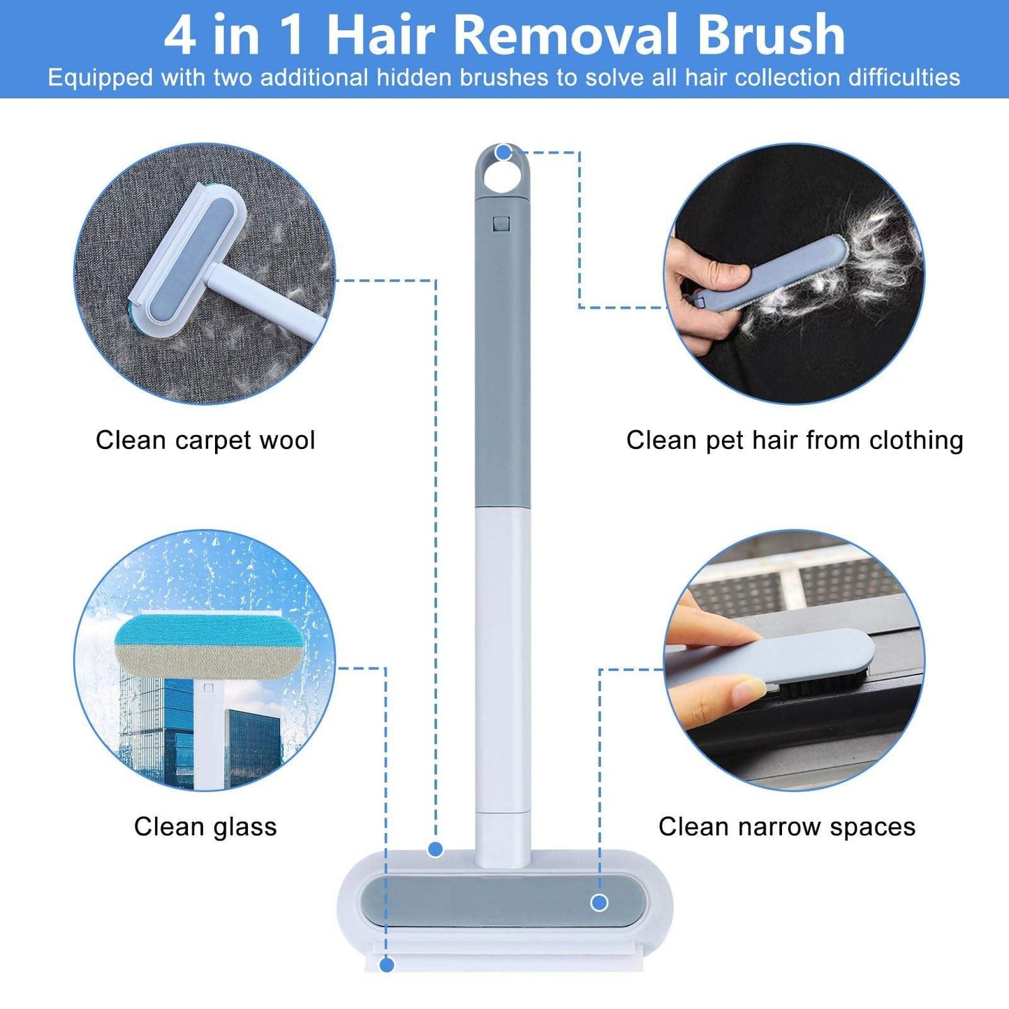 Smakpro Cat Hair Remover Gloves with 19" Adjustable Handle Brush - Five Finger Magic Gloves | Reusable Pet Fur Remover Mitt | Dog Hair Removal Electrostatic Tool for Lundry Carpet Bedding Clothes
