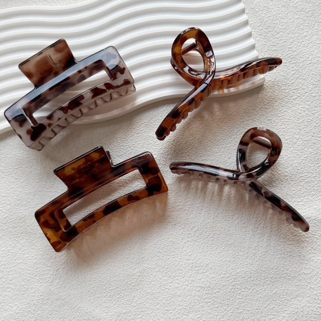 Hair Claw Clips - 6 Tortoise Shell Clips for Women | Strong Hold Non-Slip Design