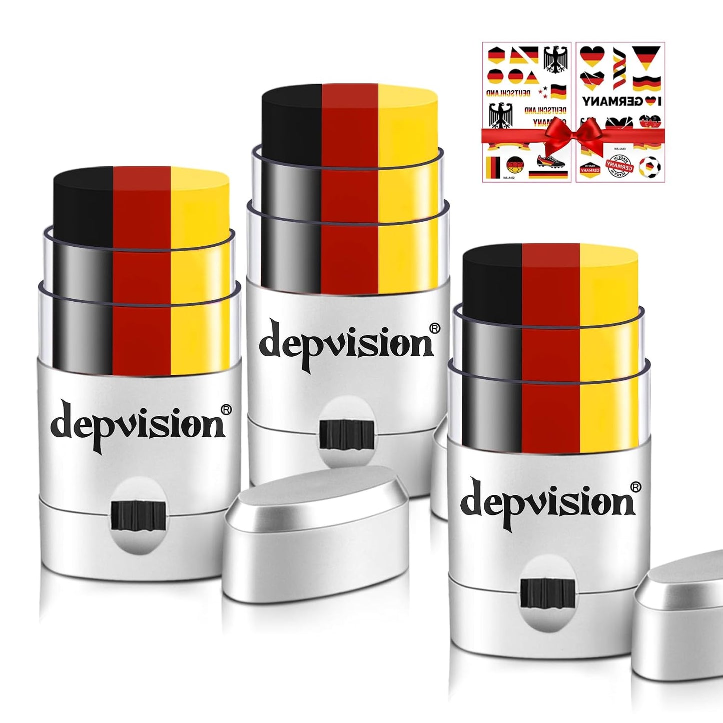 Germany Face Paint Stick Set - Hypoallergenic & Washable Body Paint for Soccer Fans | 3 Pack in Black, Red, Yellow