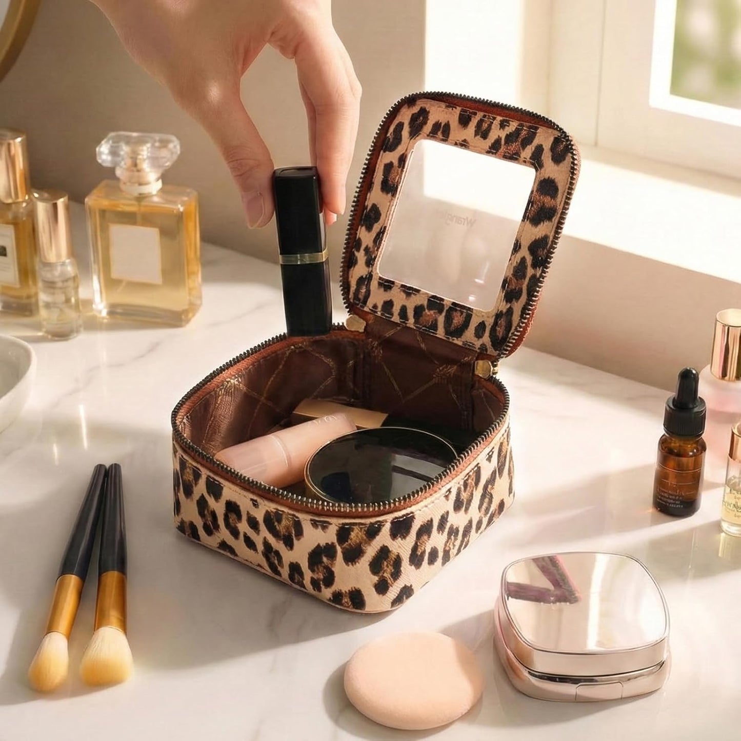Clear Makeup Bag for Travel | Portable Cosmetic Organizer for Women - Leopard Print Design