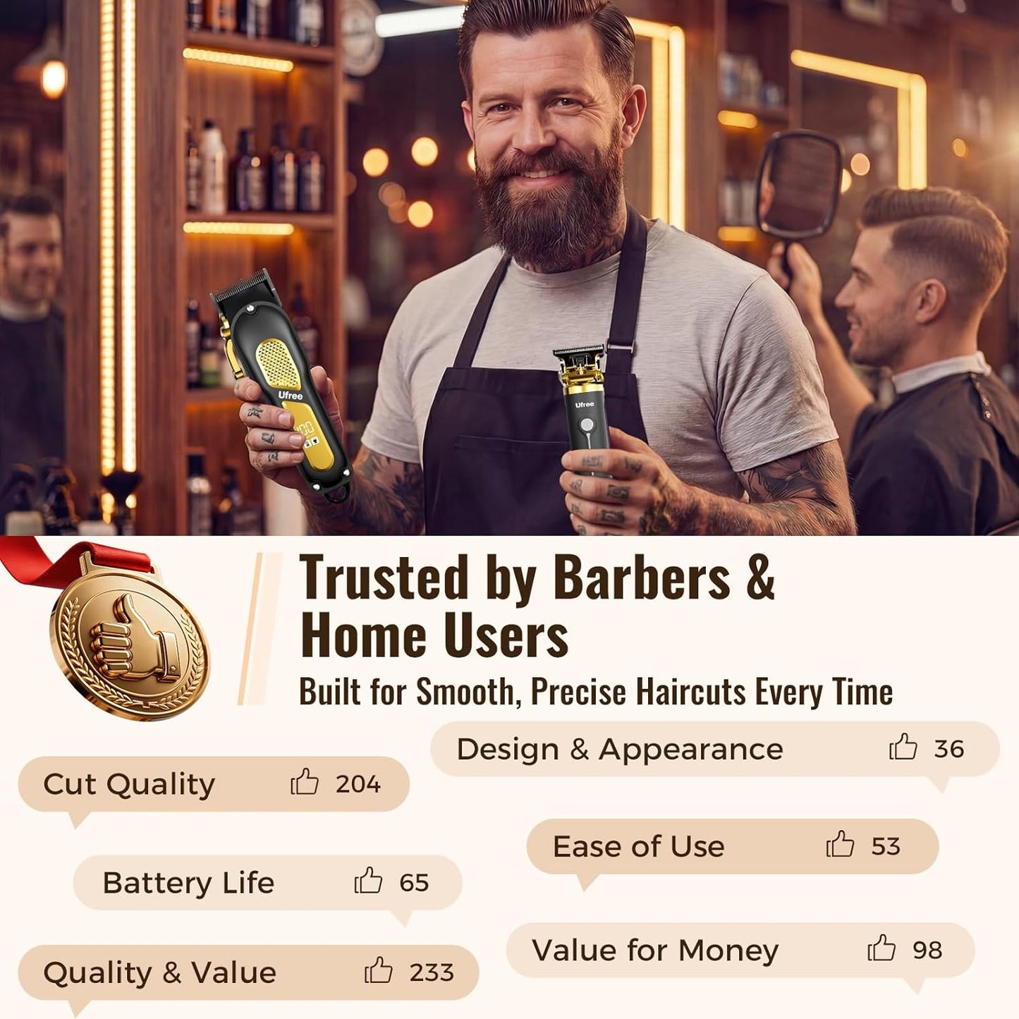 Ufree Hair Clippers for Men - Cordless Barber Trimmer Set | Grooming Kit for Easy Haircuts
