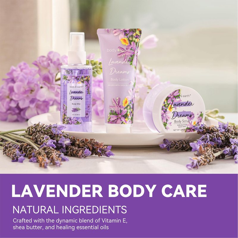 Lavender Dreams Body Mist Gift Set | Spa Gifts for Women - Perfume, Body Lotion & Scrub in Elegant Box - Ideal Birthday Gifts for Moms
