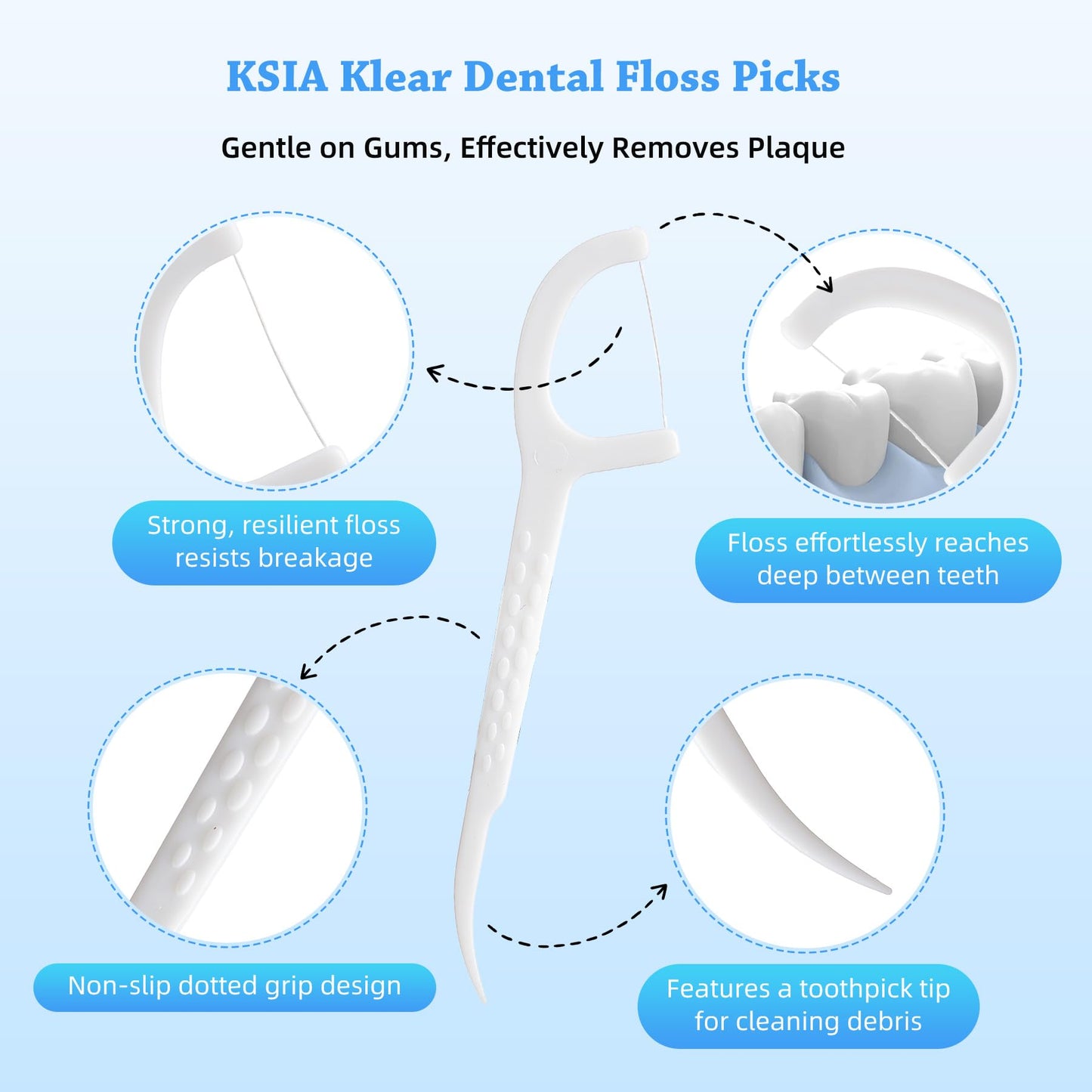 KSIA Klear Dental Floss Picks, 100 Count Tooth Picks Flossers, Dental Floss Cleaner, Dental Flossers for Family, Keep Teeth Clean, Remove Food and Plaque, with 2 Portable Sealed Pouches