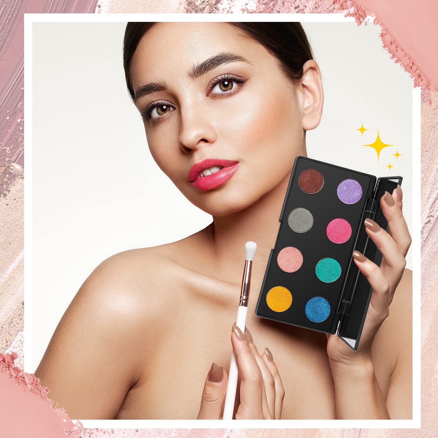 2 Pcs Makeup Plastic Magnetic Palette Magnetic Eyeshadow Empty Cream Blush Palette with Mirror and 30 Round Adhesive Metal Stickers for Eyeshadow Lipstick Blush Powder Foundation, Black