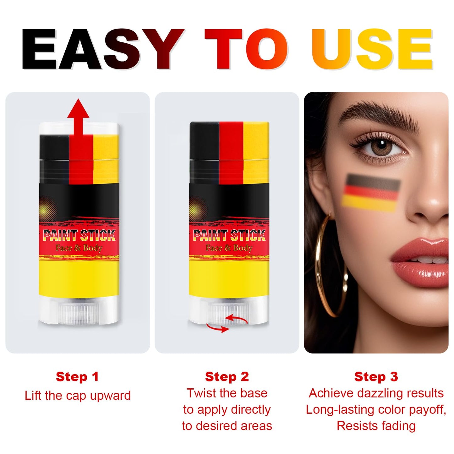 Black Red and Yellow Face Body Paint Stick for 2026 World Cup Fan Soccer Baseball Softball Sports Eye Black Stick Makeup (Germany)