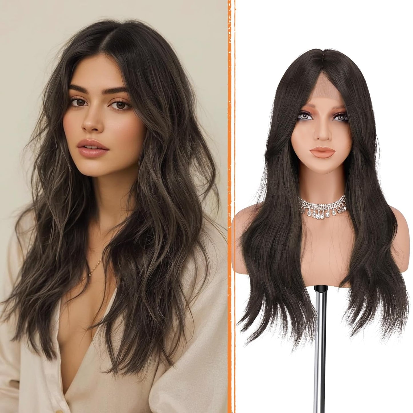 Blonde Wig with Curtain Bangs - Lace Front Long Layered Synthetic Hair for Women | 24 Inch Natural Look