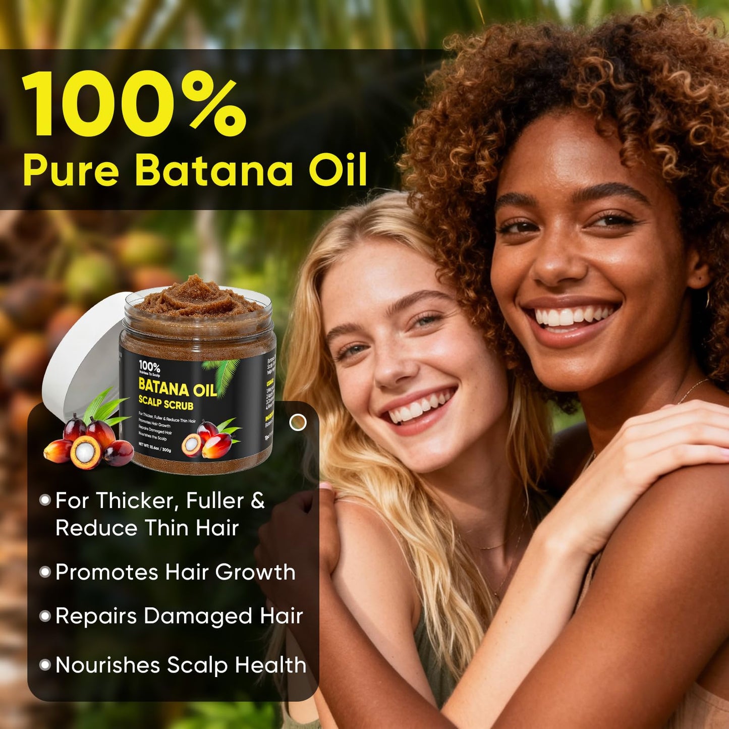 Batana Oil Scalp Scrub for Hair Growth, Organic Batana for Nourishes Hair with Rosemary, Scalp Oil Promotes Hair Thickness, Prevents Loss for Men & Women, Hairs Scrub with Scrubber, 10.6 oz