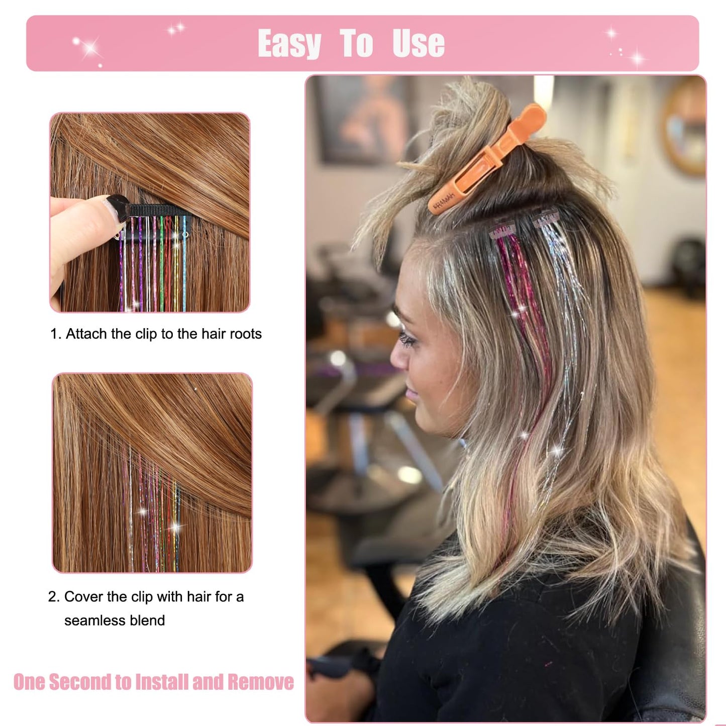 Aokomisu Hair Tinsel Clip in Pack of 18 Pcs Clip in Hair Tinsel Glitter Tinsel Hair Extensions 20 Inch Fairy Hair Clips Sparkling Hair Accessories for Girls Kids Women (Colorful-18 Pcs)