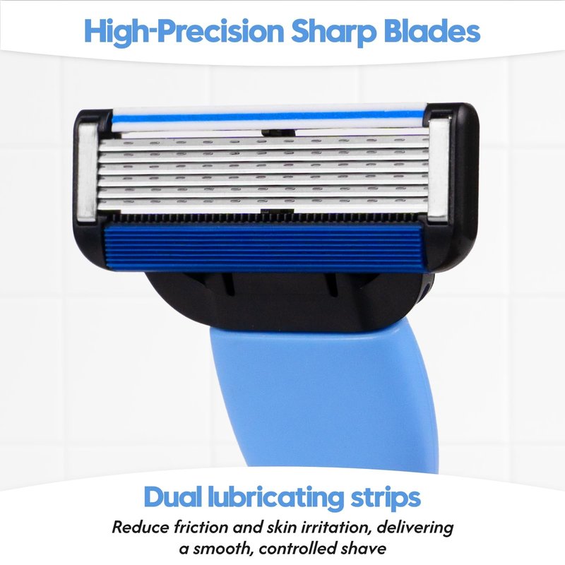 Phafaloop 6-Blade Men's Razor with Dual Lubrication, Shaving Kit for Men, 10 Piece Set, 1 Handle & 9 Refill Cartridges, Smooth Comfortable Shave (Blue)