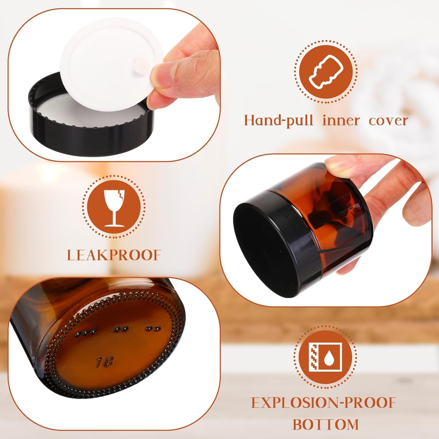 Layhit 60pcs 2 oz Glass Jars - Small Travel Storage Containers for Lotions & Creams | Amber with Black Lids