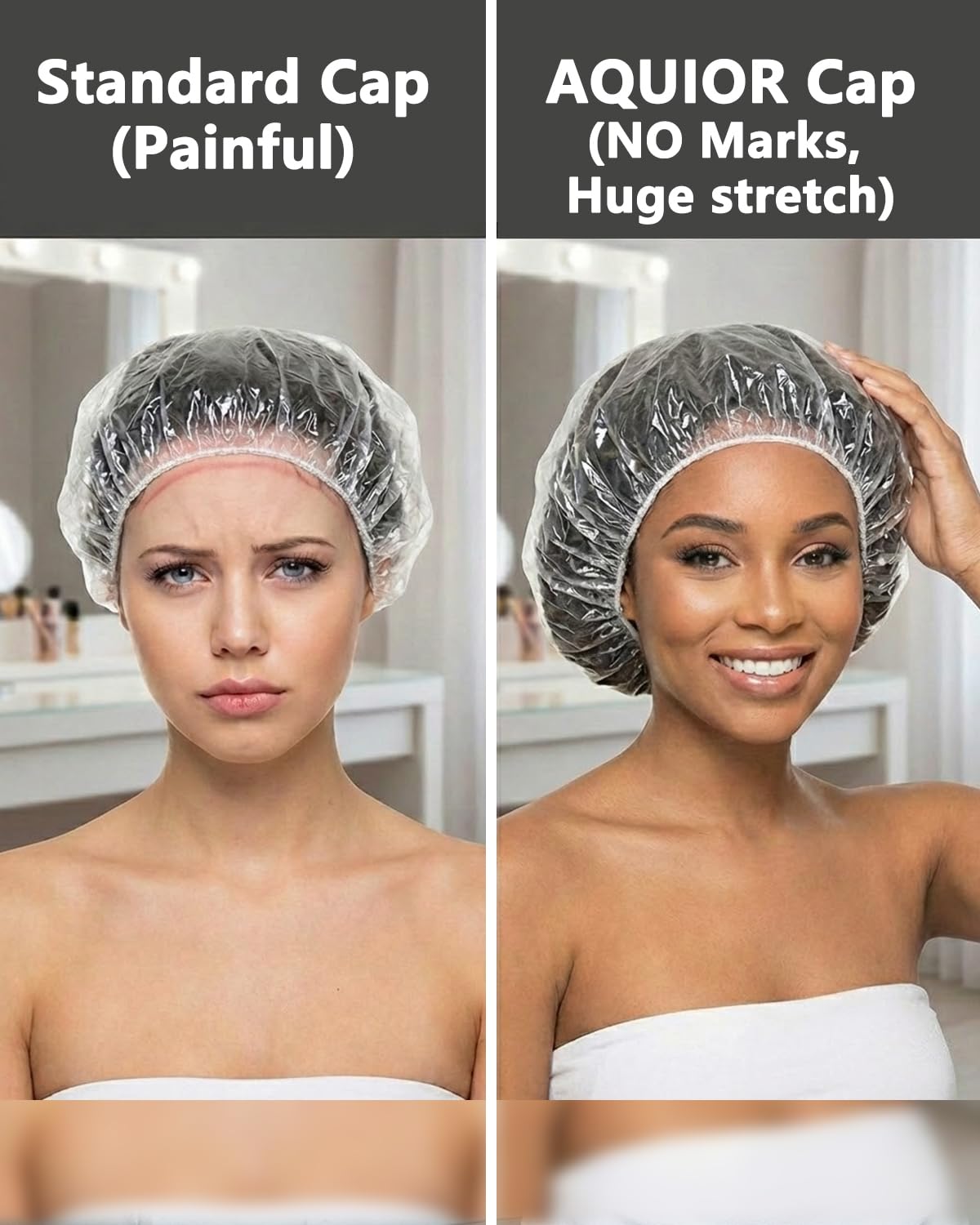 Aquior Shower Cap Disposable,100 PCS Bath Caps Large Thick Clear Waterproof Plastic Elastic Hair Bath Caps for Women Deep Conditioning Hair Care Hotel Travel Essentials Accessories