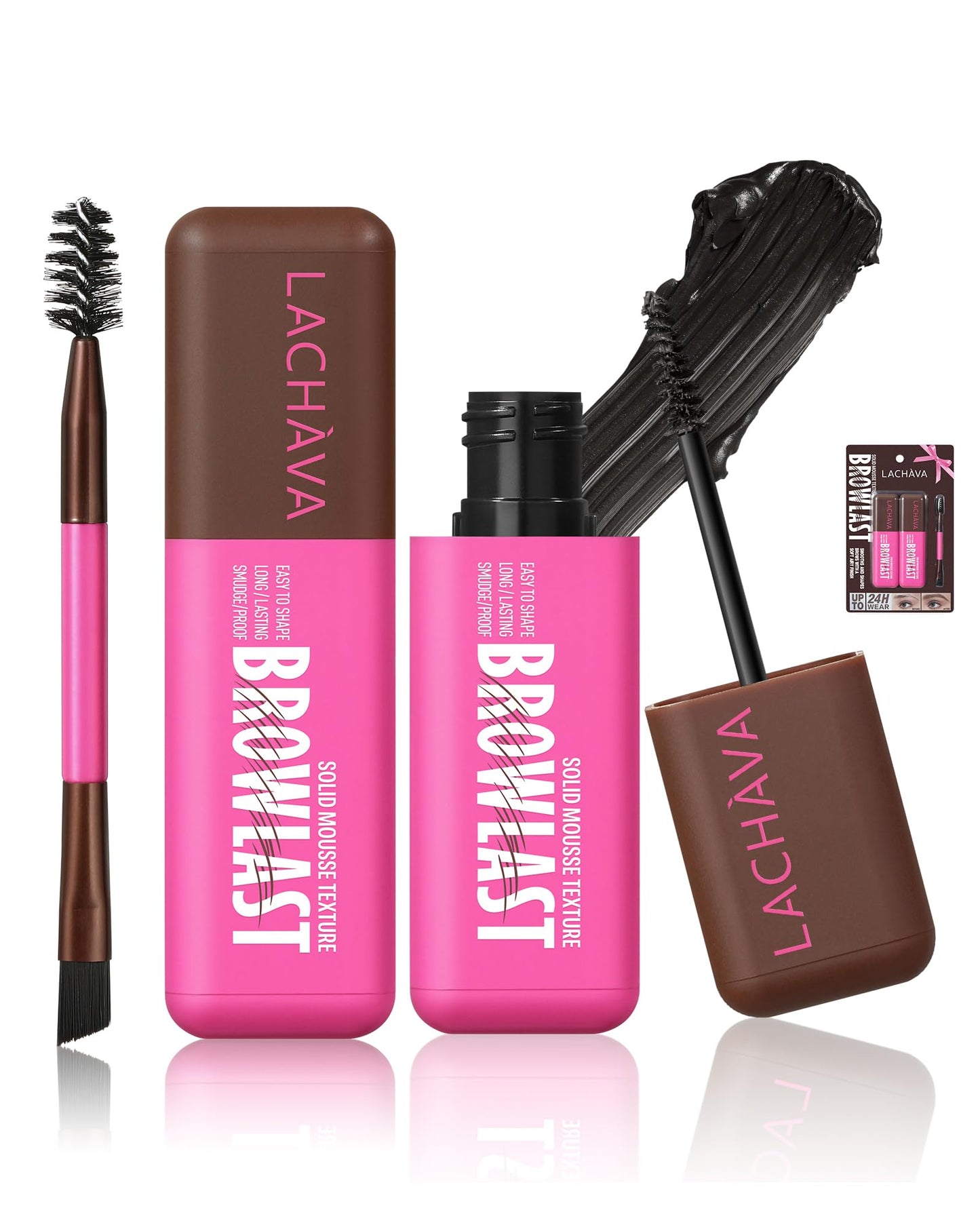 2 Pack Waterproof Brow Gel, Eyebrow Tint and Setting 2-in-1 Fluffy Volumizing Brow Mousse, All Day Hold Eyebrow Gel with Brush For Natural Full-Looking Eyebrow Makeup, Black