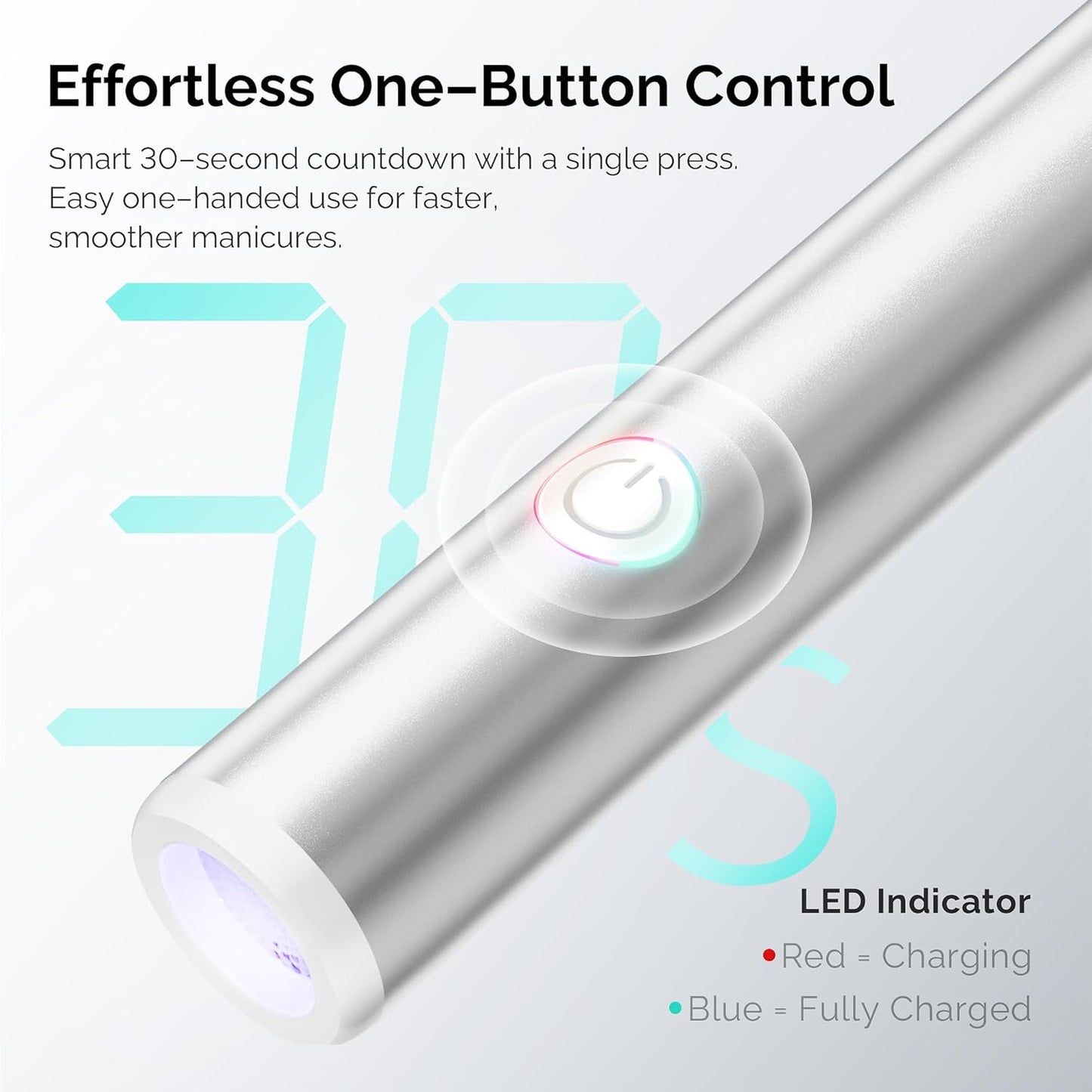 Handheld UV Light for Gel Nails - High Power Portable LED Nail Lamp | Cordless Magnetic Fast Charging, Silver