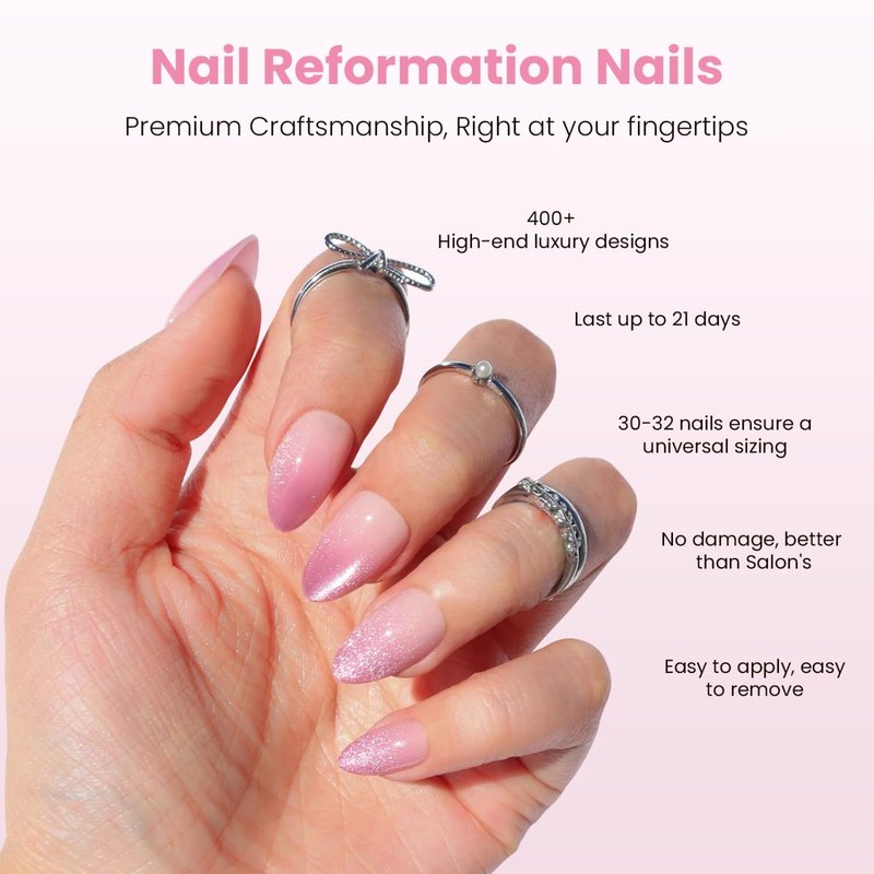 Plum Perfect Press-On Nails - Pink Ombre Short Almond Velvet Cat Eye | 16 Sizes, Reusable Stick-On Nail Kit for Women