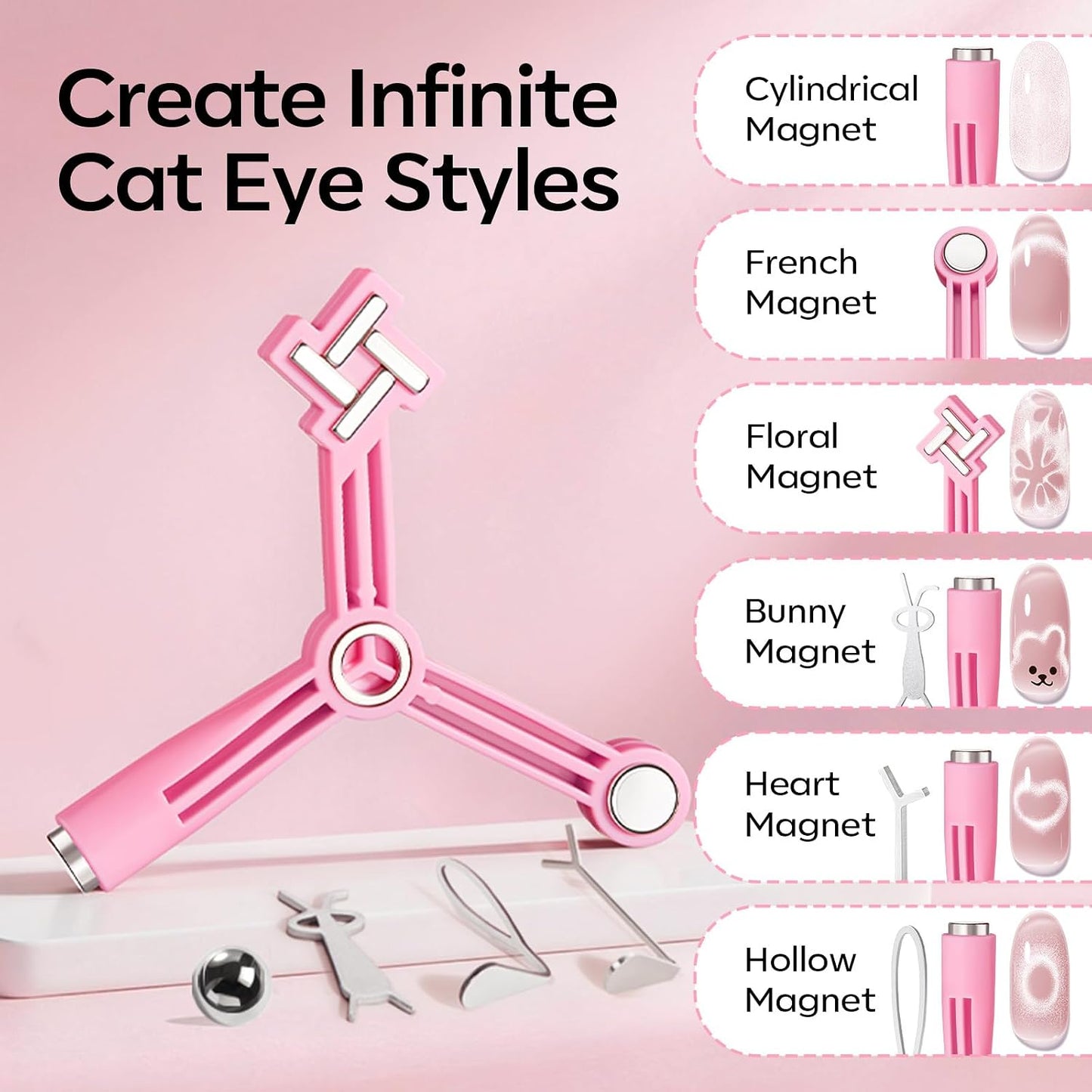 Cat Eye Gel Polish Magnet Set - 5 PCS 4-in-1 Nail Art Tools with Bead, Heart, Bunny & Circle Magnets for DIY Designs
