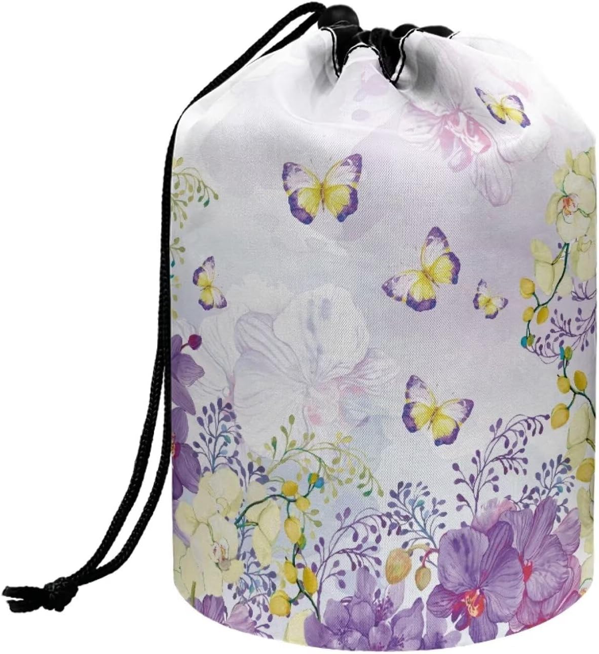 Peach Blossom Blue Cosmetic Bag for Women - Portable Drawstring Makeup Organizer | Collapsible Toiletry Storage