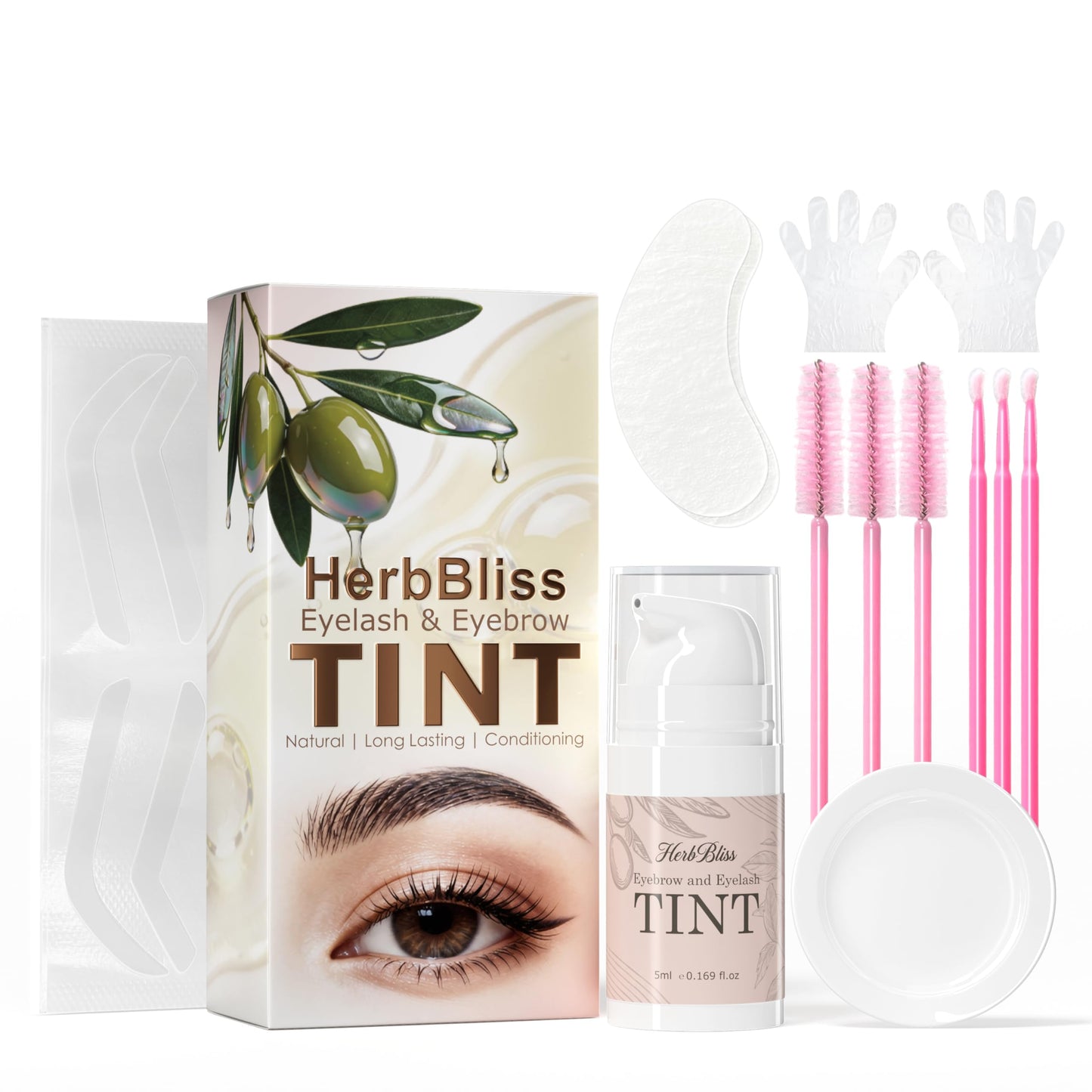 Eyelash & Eyebrow Color Kit with Olive Oil and Jojoba Oil, 2 in 1 Professional Eye Lash Tint & Brow Dye, Safe & Easy to Use with Natural Results, Gentle on Skin for Beginner Salon Beauty 5ml (Brown)