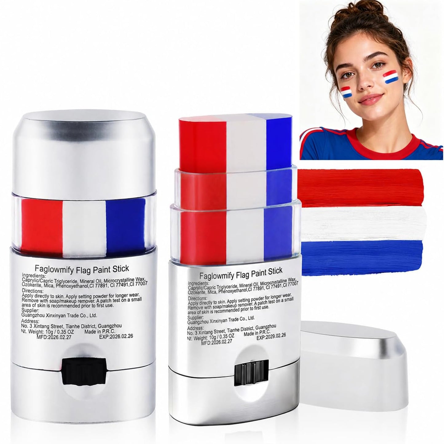 Red White and Blue Eye Black 2Pcs,4th of July USA Flag Face Paint America Independence Day,Baseball Eye Black,Netherlands Croatia France Soccer Fans Makeup for Game Day