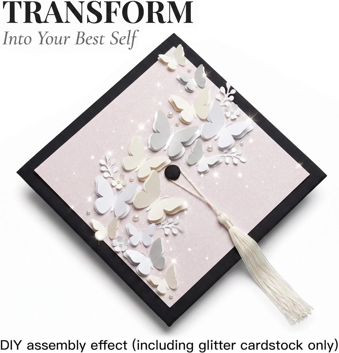 White Glitter Cardstock for Graduation Cap Decorations - 10 Pcs | 9.8 Inch DIY Grad Hat Topper