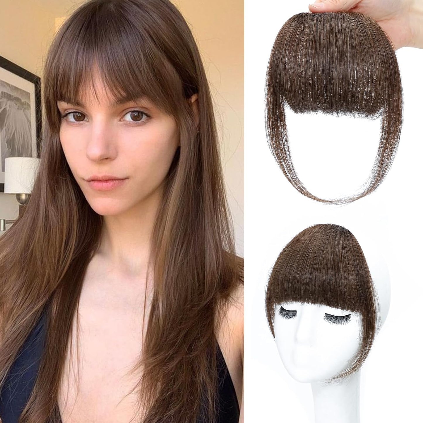 Bangs Hair Clip - 100% Real Human Hair Extensions | Natural Black Wispy Fringe for Women