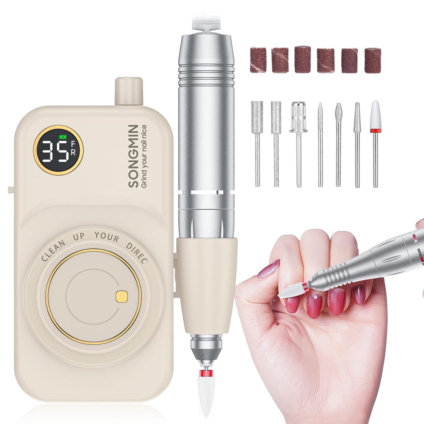 Professional Nail Drill - 35000 RPM Cordless Efile Kit for Acrylic & Gel Nails | Rechargeable Electric Nail File, Pink