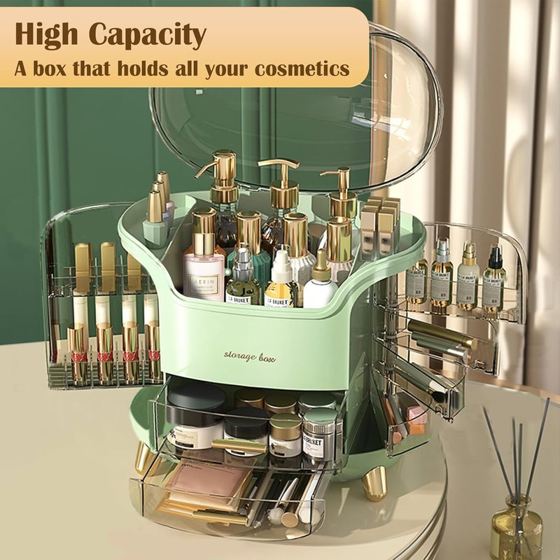 Makeup Organizer & Skincare Storage Box - Waterproof, Dustproof | Countertop with Lid & Drawers