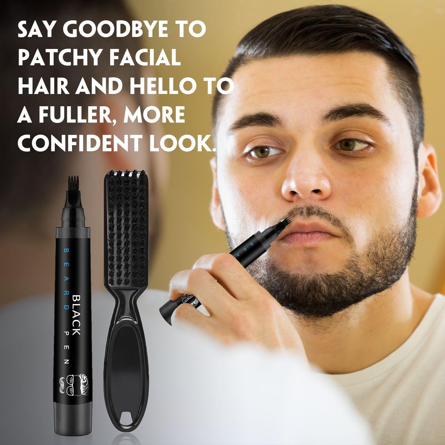 Beard Pen with Brush, Barber Pencil Mens Grooming Kits Creating Voluminous Beard Dad Gifts (Dark Brown)