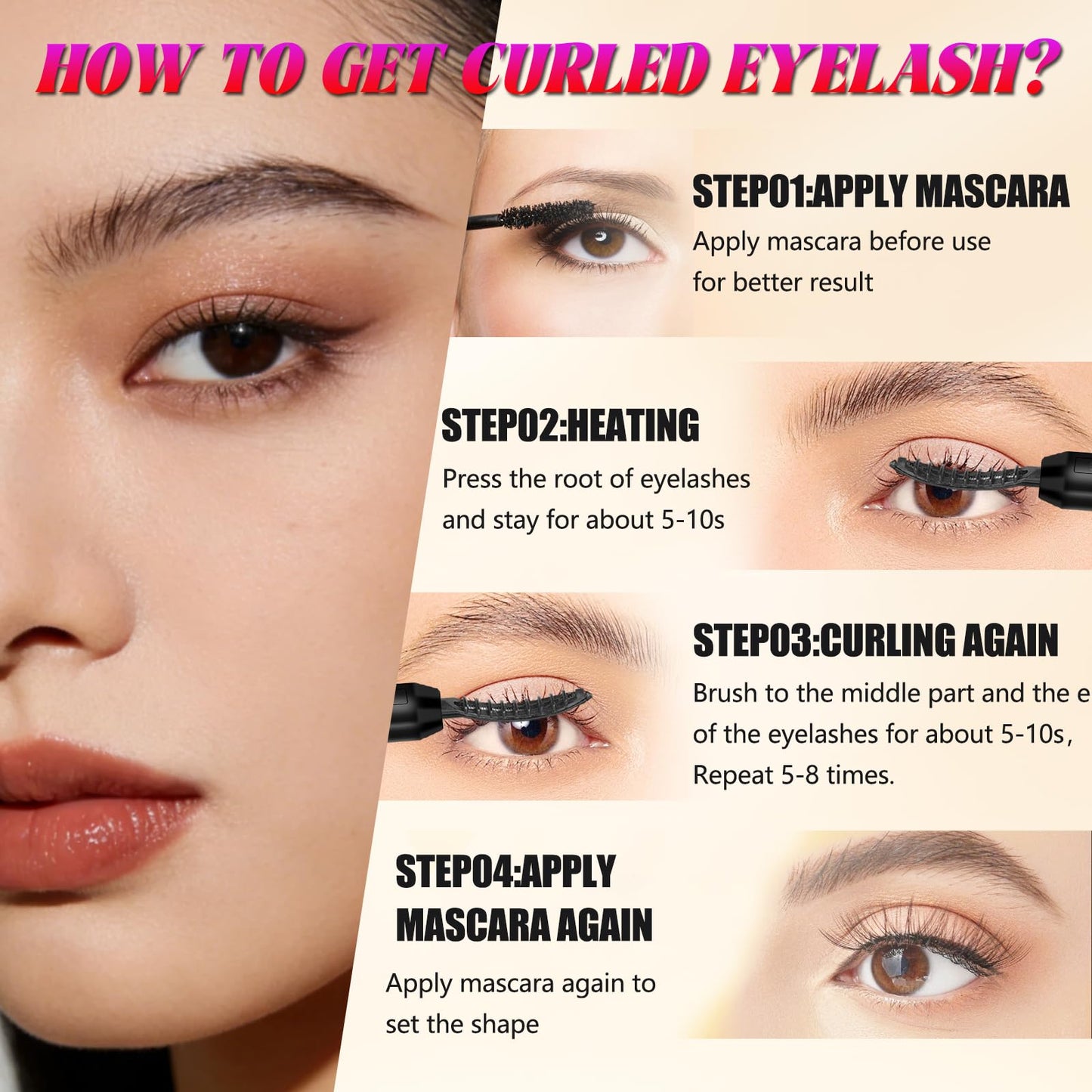 Heated Eyelash Curler-4 Temp Modes 65°-95°C LED Display, Electric Eye Lash Curler for 24H Long Lasting, Type-C Rechargeable Heated Lash Curler for Natural Thick Lashes, Makeup Gift,Sakura Pink