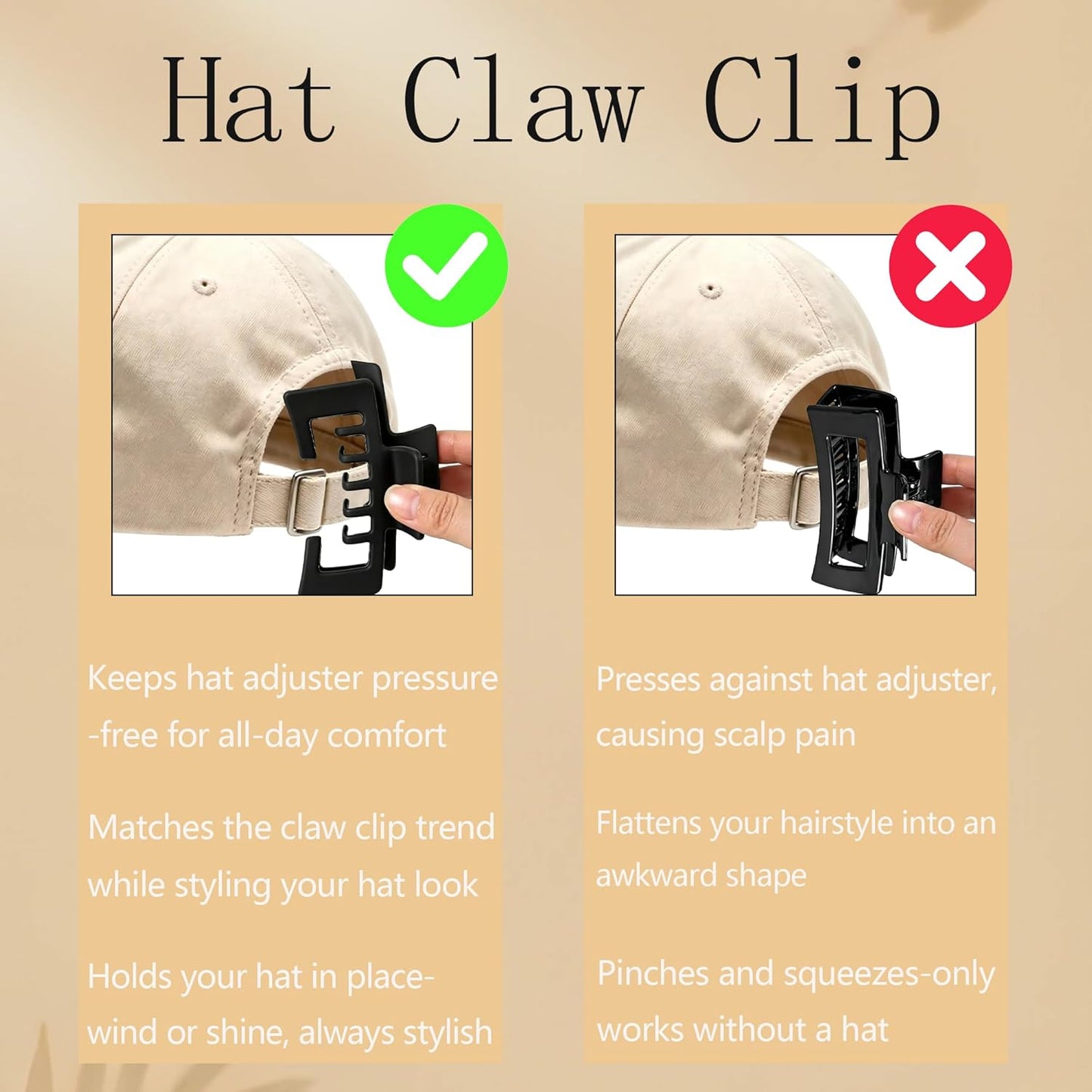 Large Non-Slip Hat Claw Clips - 3PCS Matte Baseball Hair Clips for Women | Perfect for Trucker Hats