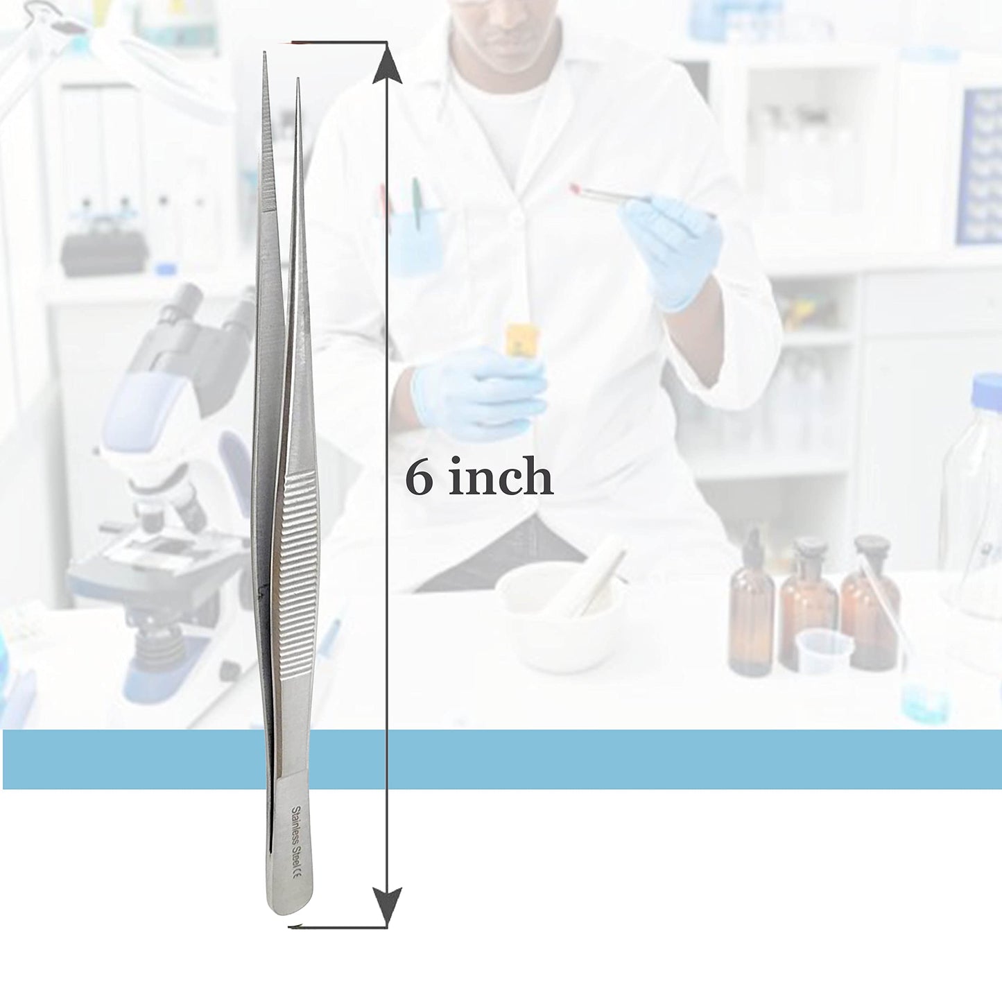 Stainless Steel High Precision Forceps with Fine Strong Straight Serrated Point to use Engineer Labware for Scientific Use 6" (15.2 cm), (6 Inch)