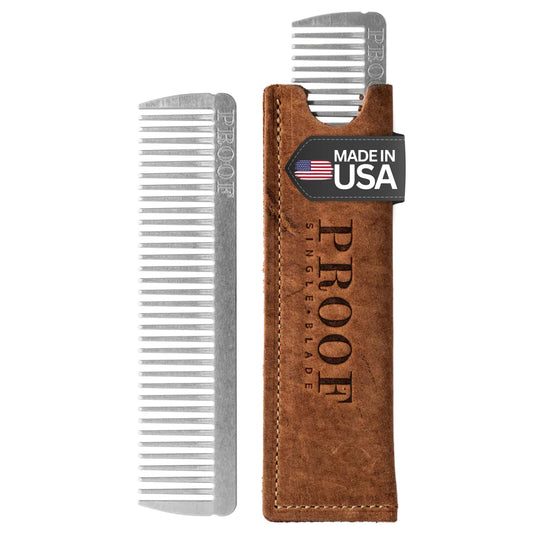 Proof Aluminum Metal Comb - CNC-Machined 6061 Aluminum Metal Hair Comb with Montana-Sewn Leather Case, Rust-Proof, Dent-Resistant, Durable & Travel-Ready Pocket Grooming Tool - Made in USA