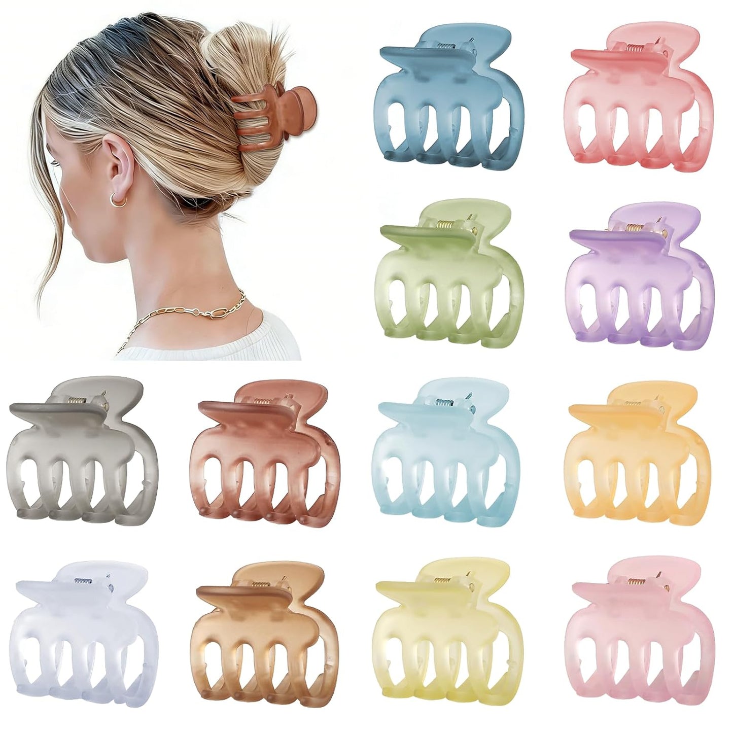12Pcs Hair Clips for Women - Small Claw Clips for Thin & Thick Hair | Brown 1.8 Inch Hair Accessories