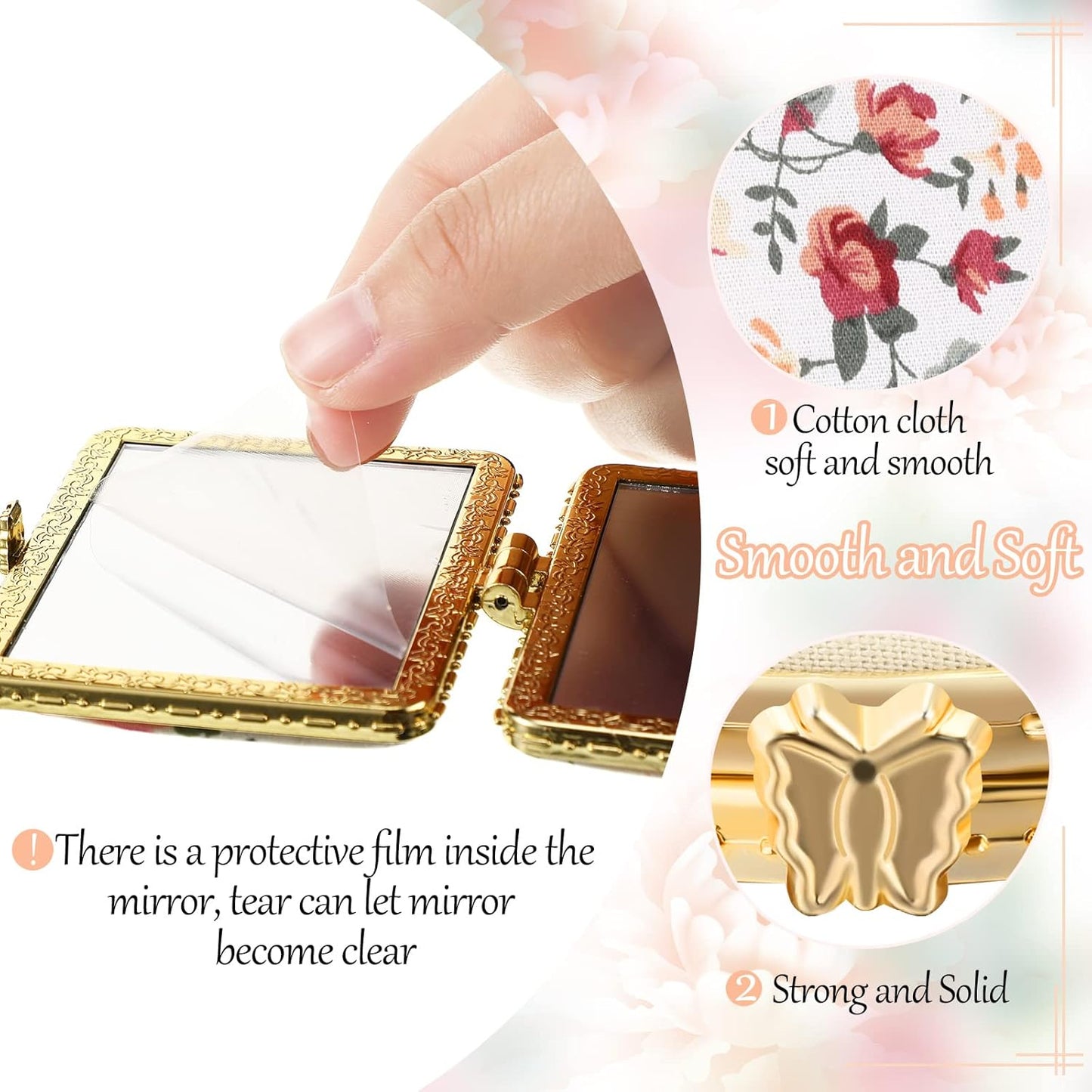 Compact Floral Pocket Mirror - 48-Piece Set for Purse | Retro Folding Makeup Travel Gift for Women