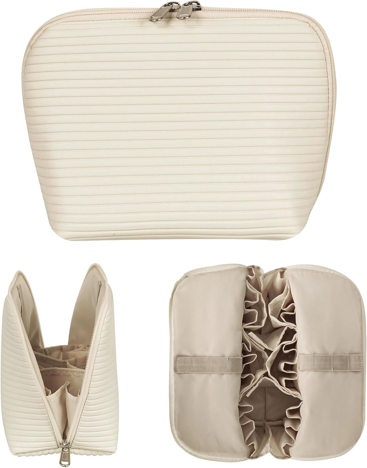 Travel Makeup Bag - Waterproof Stand-Up Cosmetic Organizer with Brush Holders | Large Brown Design for Skincare & Toiletries