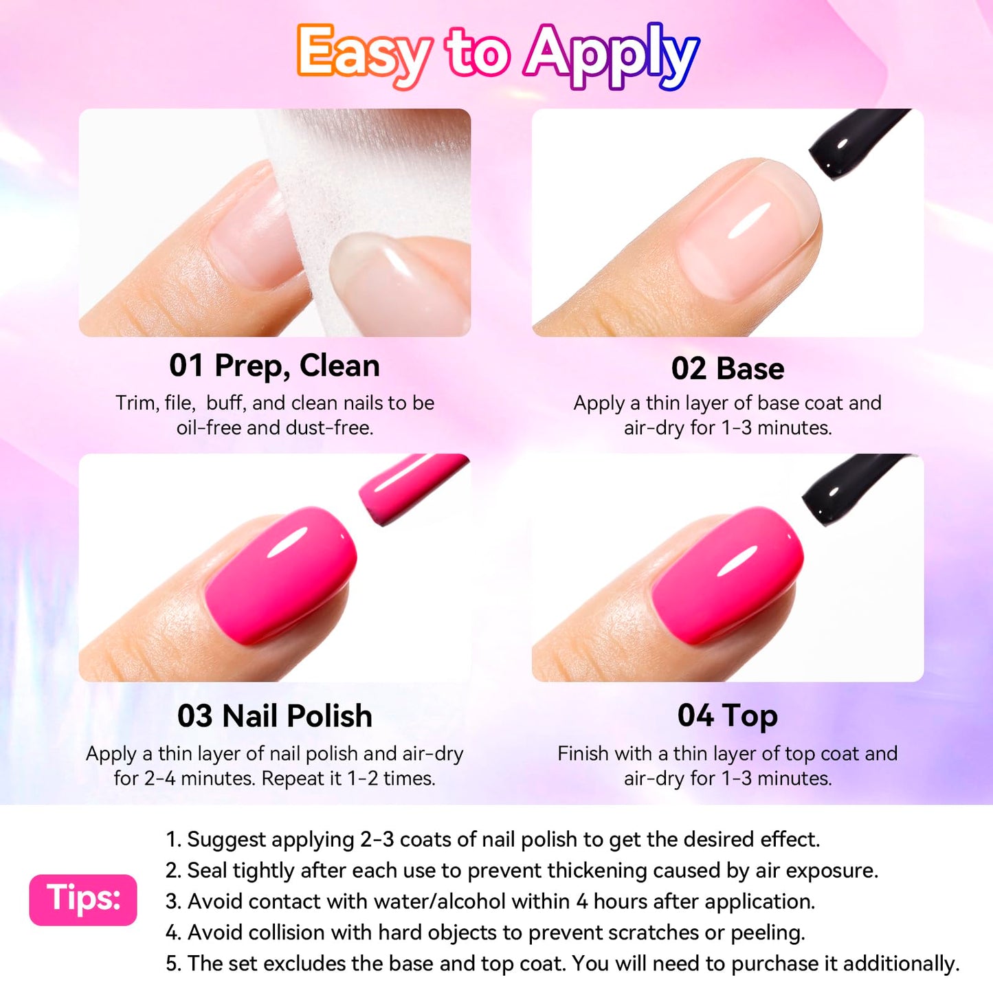 Nailshion Neon Nail Polish Set: 12 Colors Bright Summer Nails Hot Pink Red Orange Blue Rainbow Nail Polish, Glossy Finish | Air Quick Dry Non Gel, Streak-free Salon Home DIY Nail Art Gift for Women