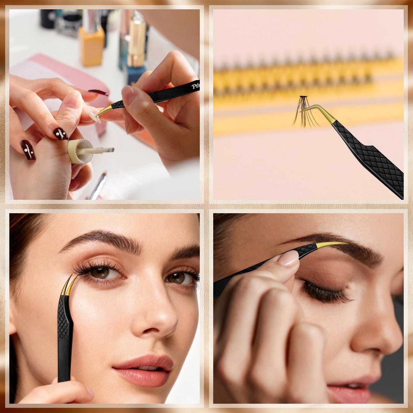 2 Pack Eyelash Extension Tweezers, Professional Pointed & Slanted Tweezers for Eyelash Lifting, Lash Extension Application, False Eyelashes, Made of Premium Surgical Stainless Steel (Black)