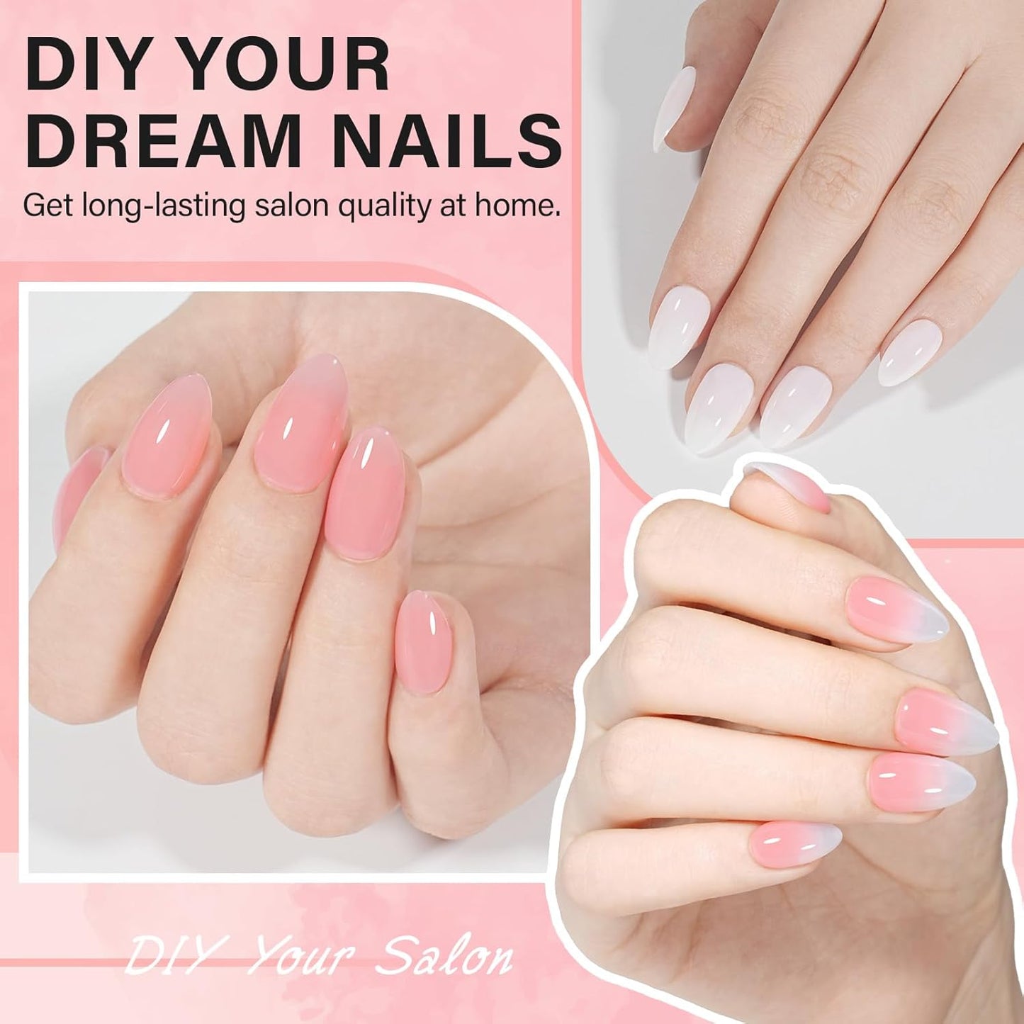 Almond Nail Kit - 240pcs Short Gel Nail Tips with UV Lamp & 2-in-1 Glue | DIY Home Salon Essentials