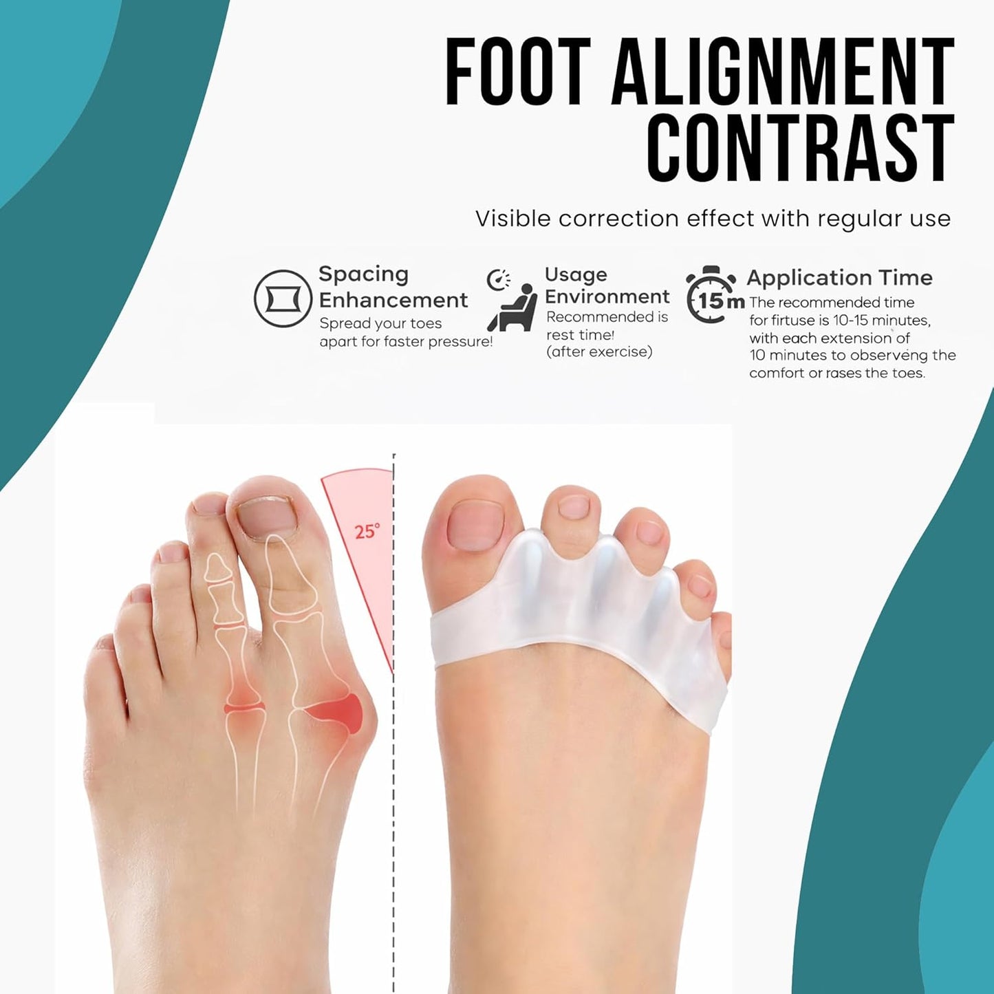 Toe Separators for Men and Women - Gel Spacers for Bunion & Hammer Toe Relief | Regular Size Foot Alignment Aid
