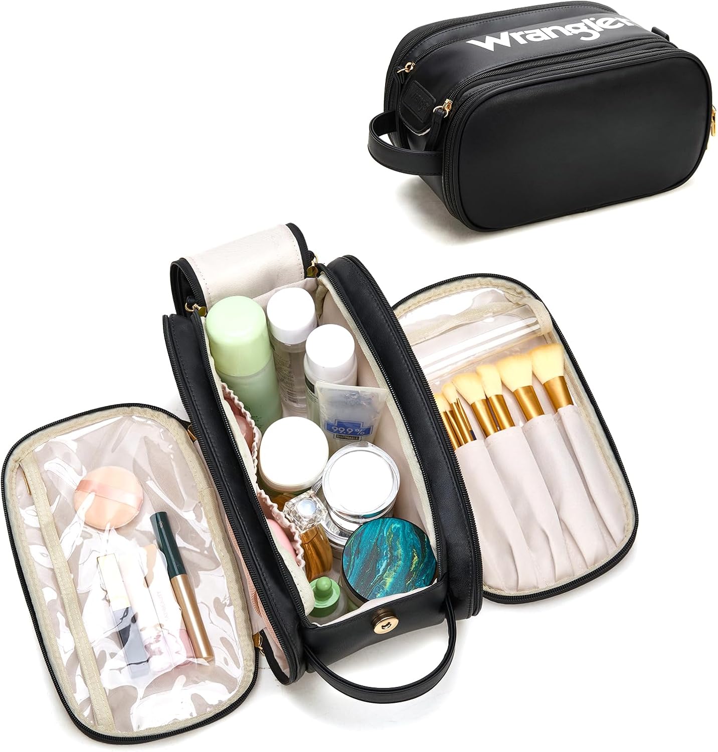 Large Makeup Bag - Travel Toiletry Organizer with Divider & Handle | Cowprint Design for Women