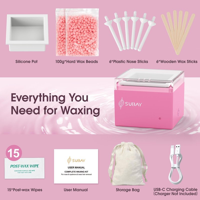 Nose Wax Kit Men, Cordless Mini Wax Warmer for Eyebrow Ear Hair Removal, Waxing Kit for Women Men with 100g Beads, 6 Applicators, 6 Nose Sticks, Storage Bag, Waxer Melter Machine for Home Travel Use