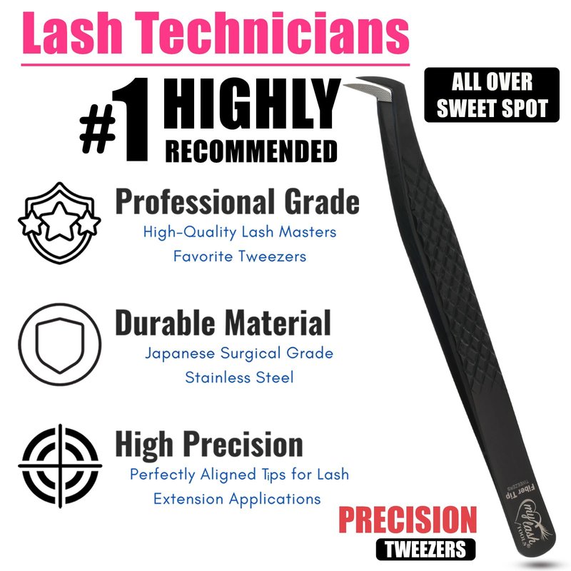 My Lash Tools Fiber Tip Lash Tweezers for Eyelash Extensions Professional Lash Tech Supplies Must Haves Volume Boot Eyelash Tweezers 12cm Stainless Steel Mink Fan Making Lashing Tweezer (Silver)