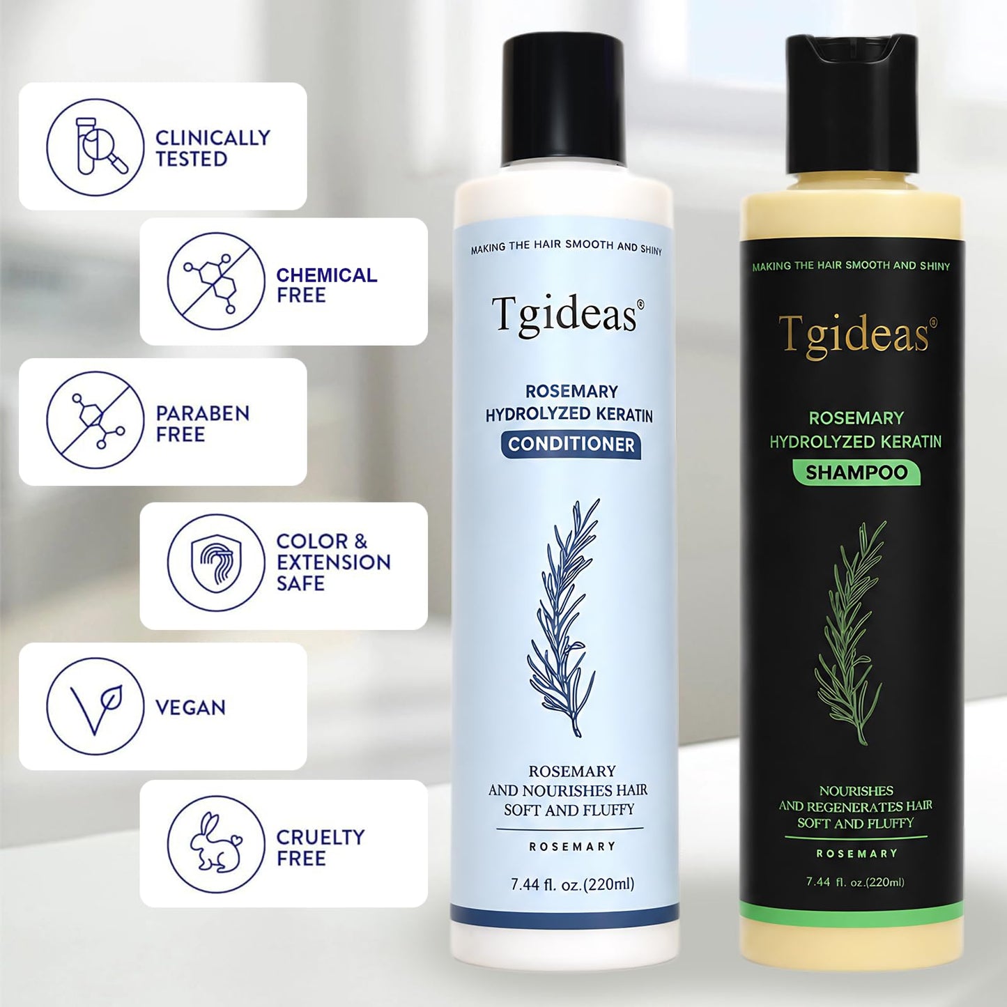Tgideas Rosemary Hair Conditioner for Women and Men - Natural Hydrolyzed Keratin Infused Detangling & Hydrating Conditioner to Increase Manageability, 7.4 fl.oz