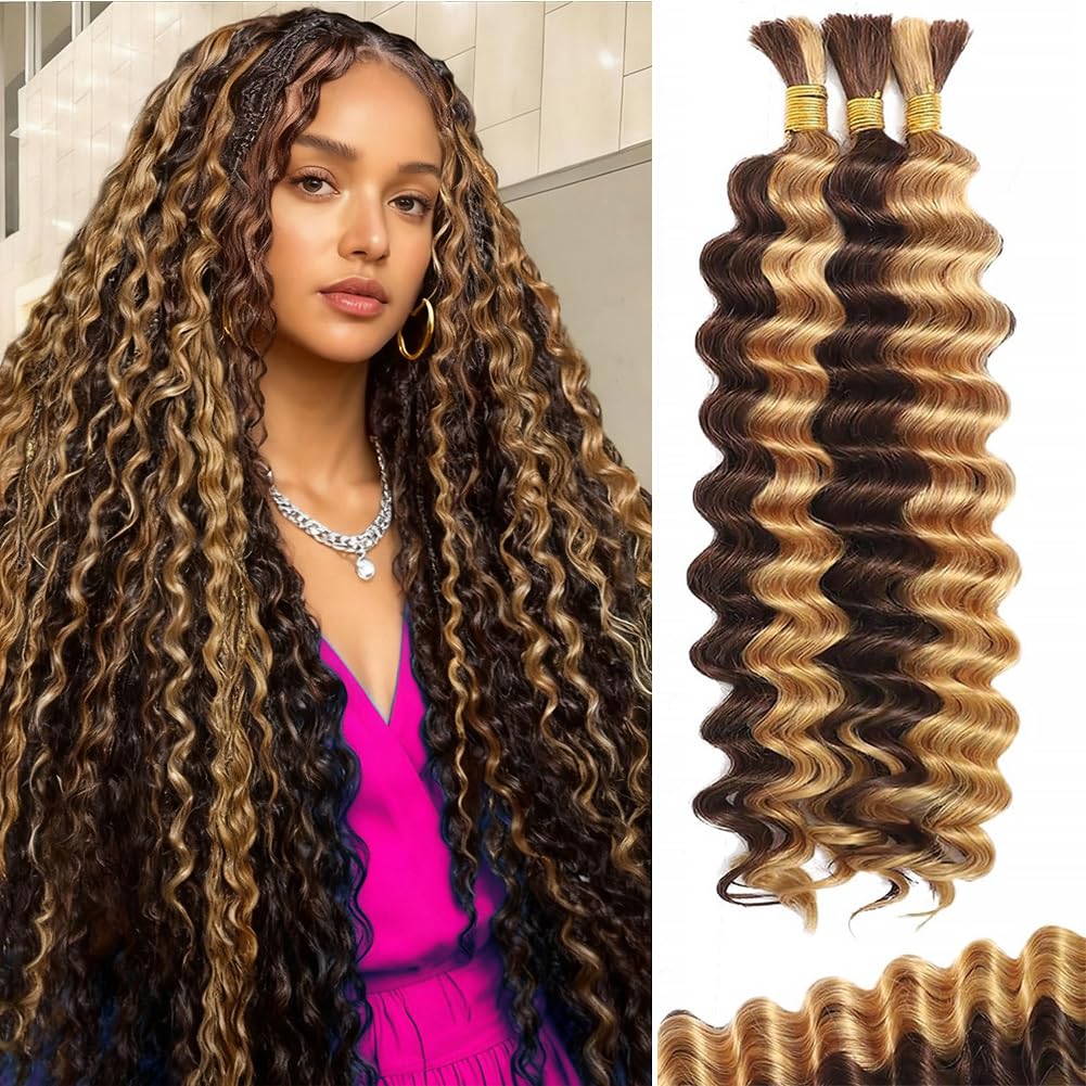 Boho Blonde Human Braiding Hair - 120g Curly Deep Wave | 14-Inch Bulk for Knotless Braids