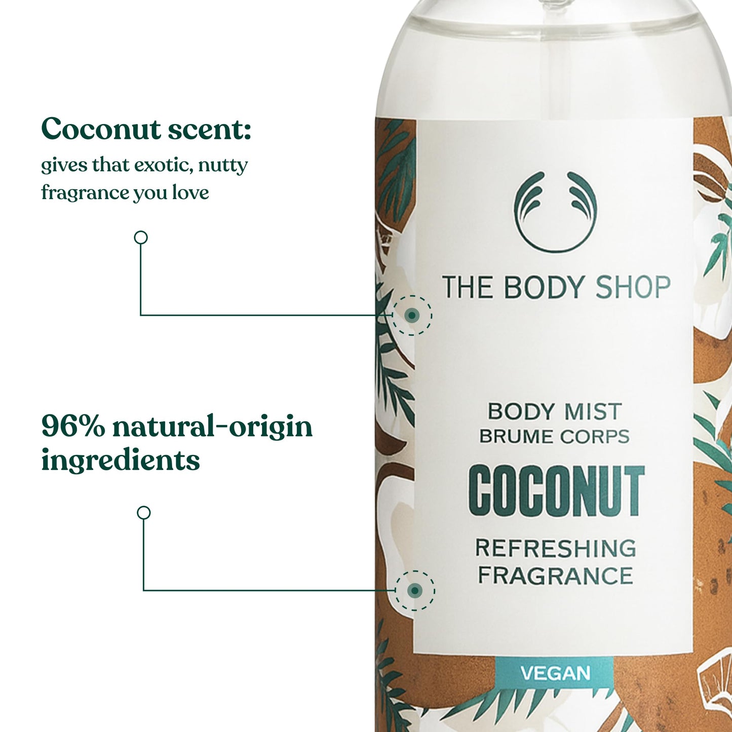 The Body Shop Coconut Body Mist – Refreshes and Cools with a Tropical Scent – Vegan – 3.3 oz
