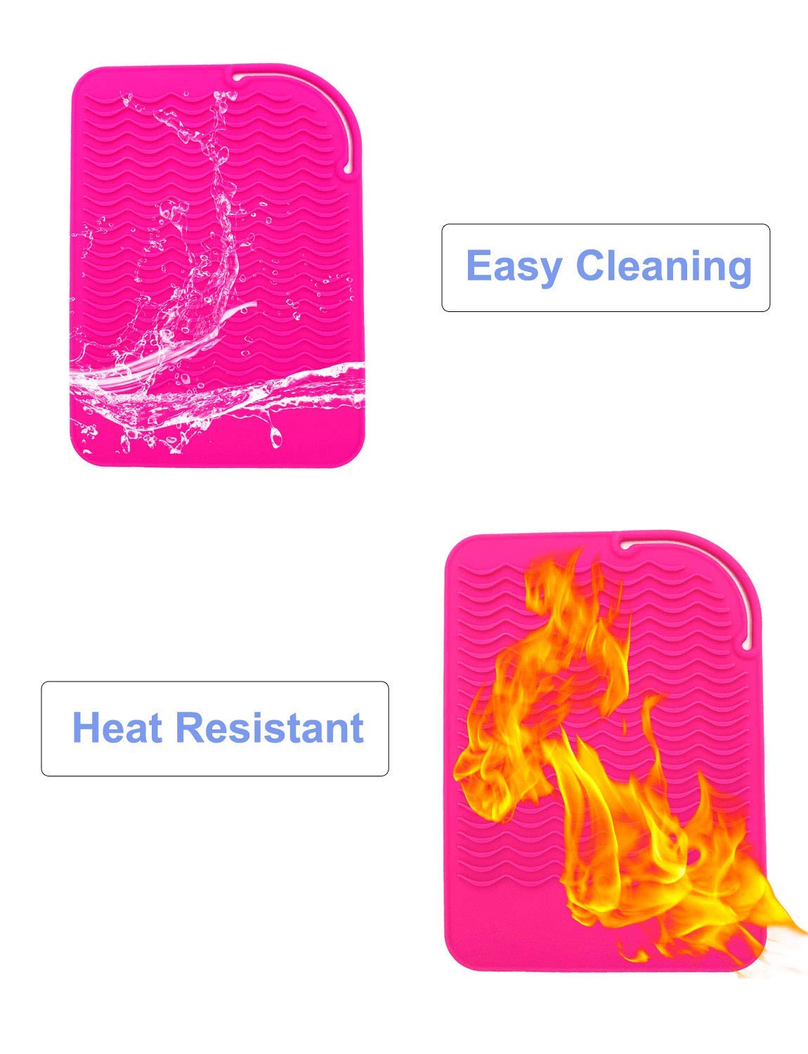 Heat Resistant Mat for Curling Iron & Hair Tools - Food Grade Silicone, Pink | 9" x 6.5"