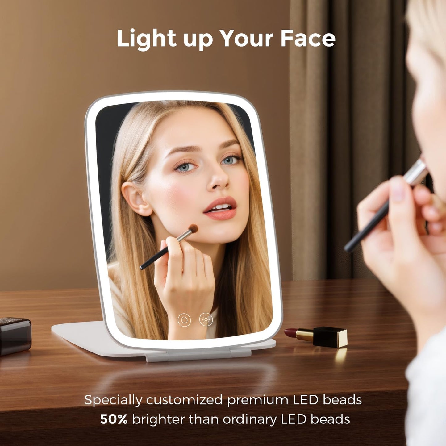 Rechargeable Folding Makeup Mirror - LED Lights, 3 Lighting Modes | 10" x 7" Travel Size, 2000mAh Battery