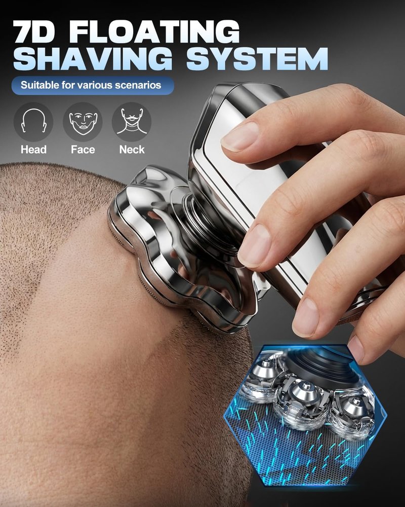 7D Floating Blades Electric Razor - Head Shavers for Bald Men | IPX7 Waterproof 5-in-1 Grooming Kit