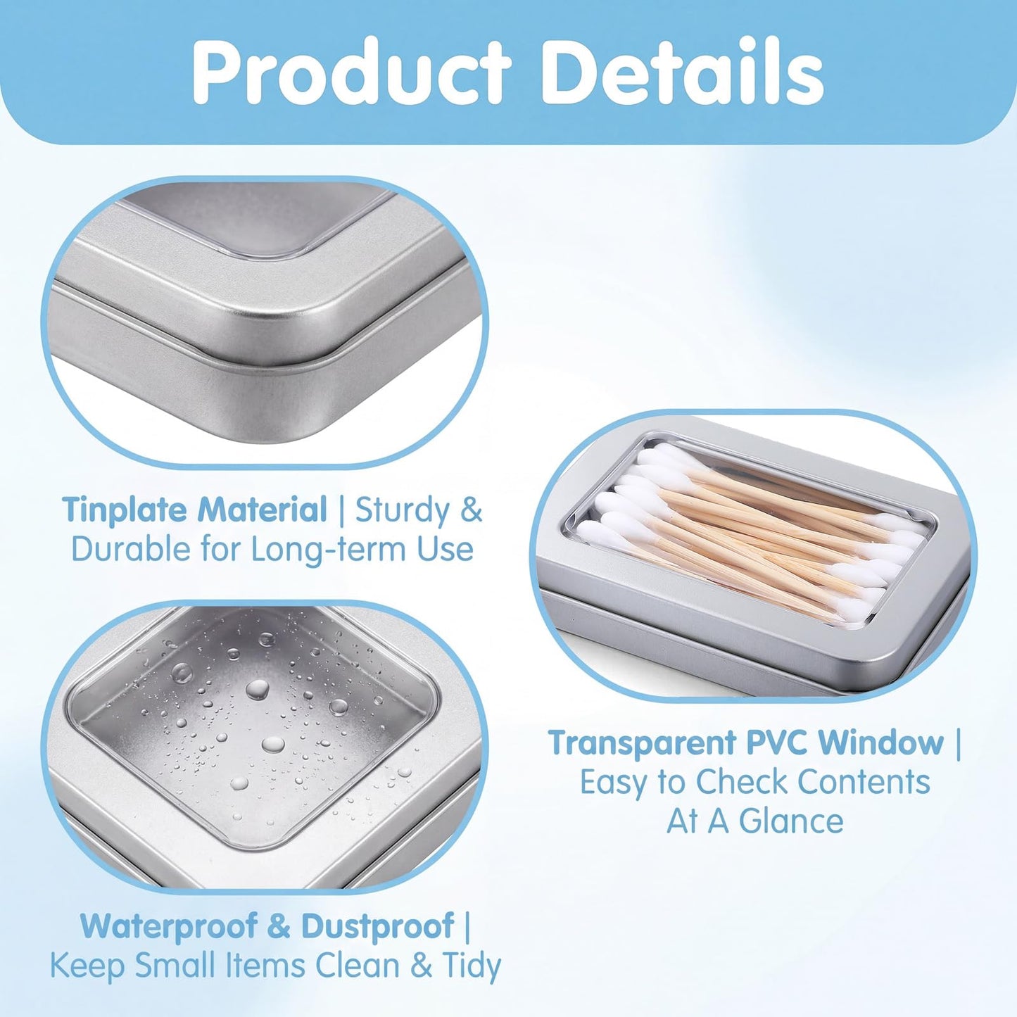 Cotton Swab Holder for Travel, 2 Pcs Portable Dental Floss Pick Holder Cotton Swab Container Empty Metal Hair Tie Organizer Pick Dispenser for Pill Oral Care Hotels Dating Dinners Teeth Cleaning