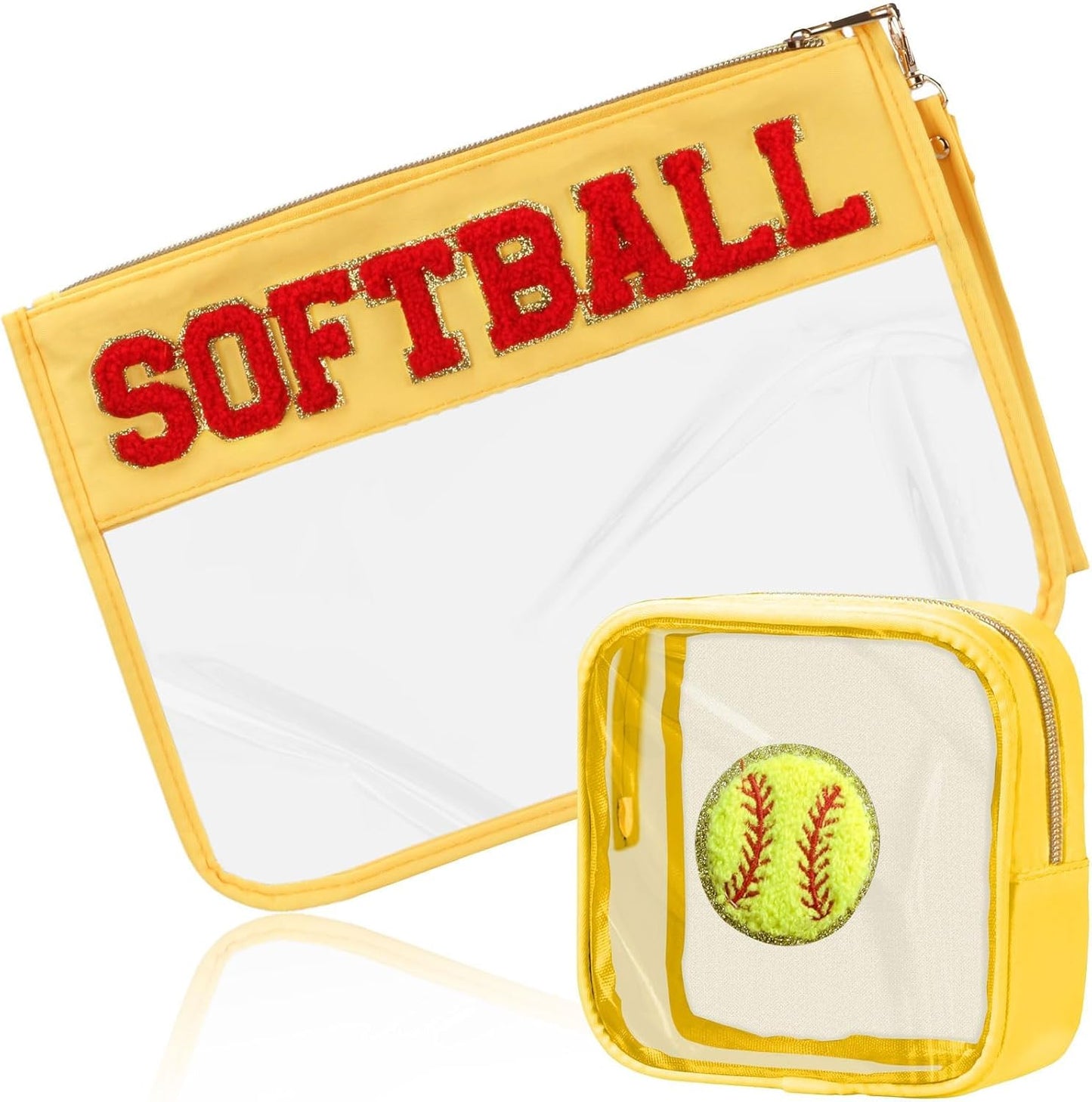 Softball Gifts Makeup Bag - 2 Pcs Clear PVC Organizer Pouch | Waterproof Travel Toiletry Bag for Women